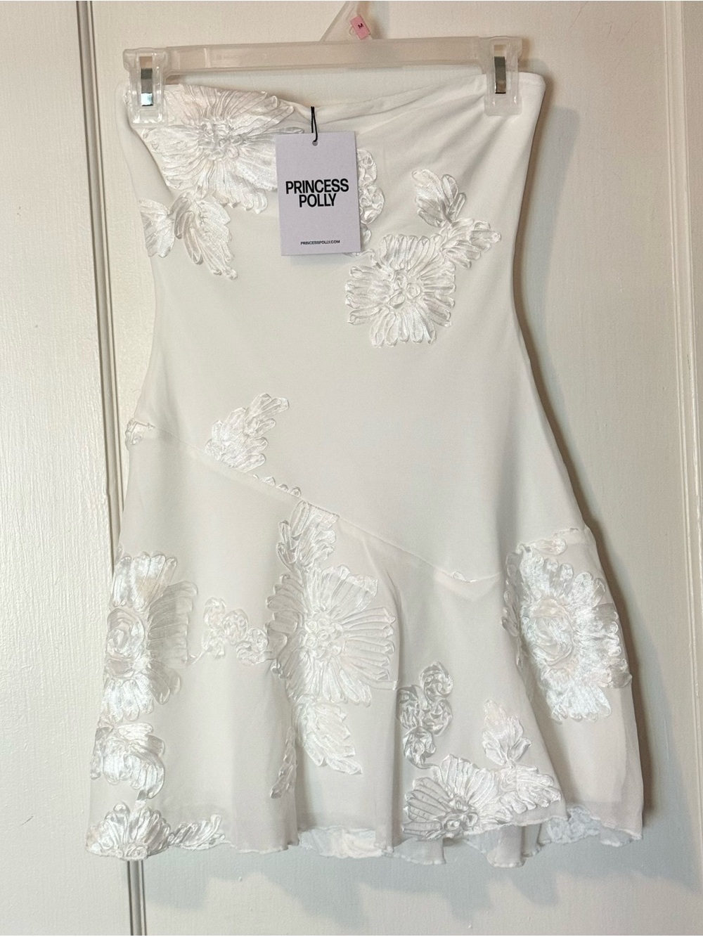 Princess Polly White Strapless Floral Appliqué Mini Dress Size 0